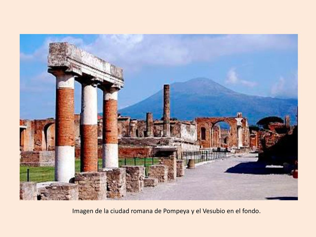 Imagen de la ciudad romana de Pompeya y el Vesubio en el fondo.