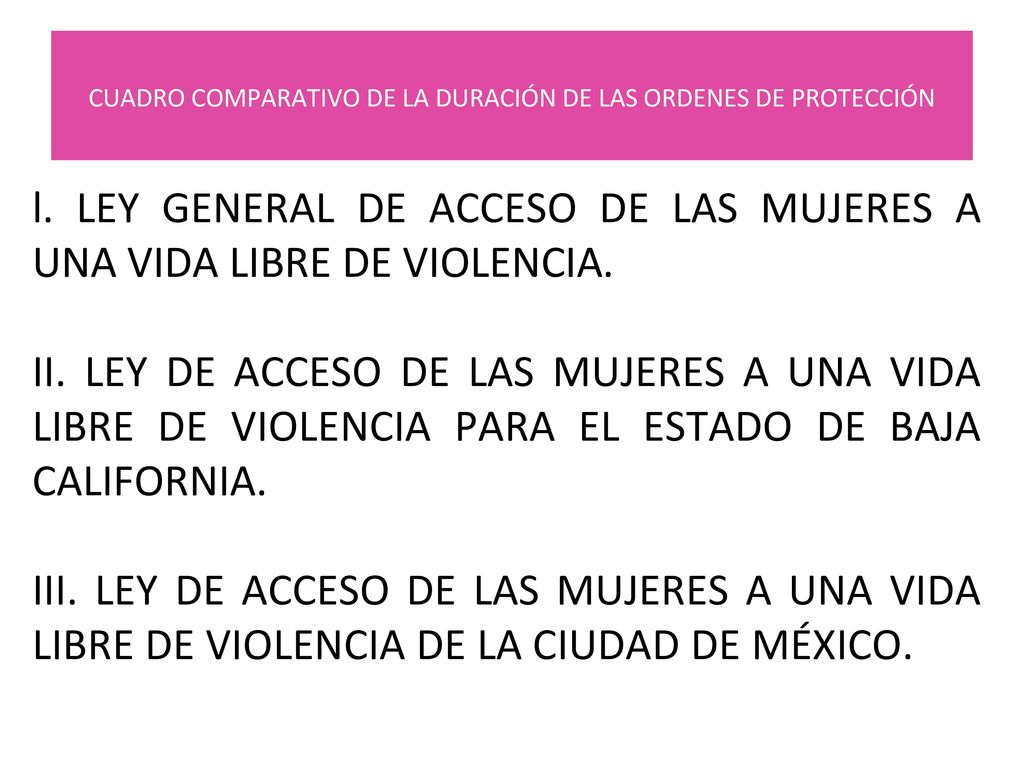 CUADRO COMPARATIVO DE LA DURACIÓN DE LAS ORDENES DE PROTECCIÓN