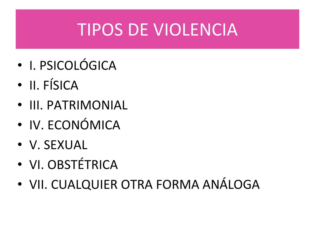 TIPOS DE VIOLENCIA I. PSICOLÓGICA II. FÍSICA III. PATRIMONIAL