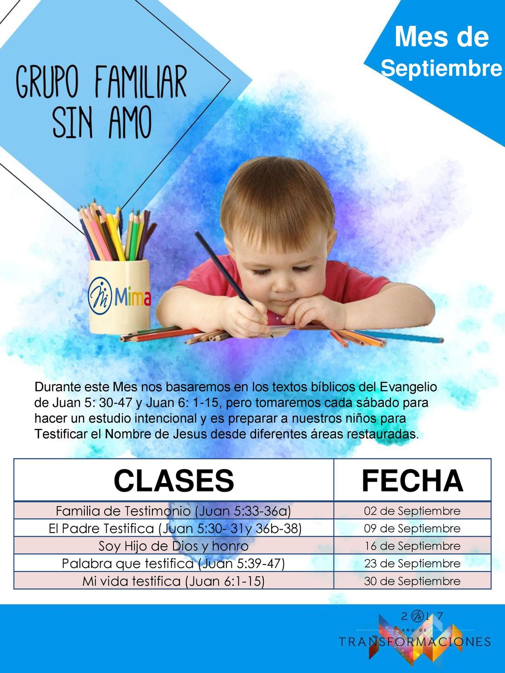 CLASES FECHA Mes de Septiembre Familia de Testimonio (Juan 5:33-36a)