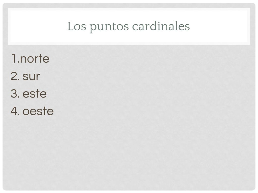 Los puntos cardinales 1.norte 2. sur 3. este 4. oeste