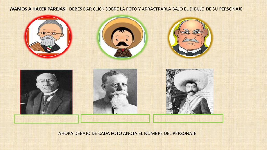 ¡VAMOS A HACER PAREJAS! DEBES DAR CLICK SOBRE LA FOTO Y ARRASTRARLA BAJO EL DIBUJO DE SU PERSONAJE