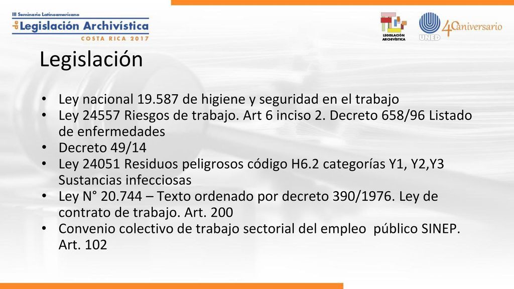 Legislación Ley nacional de higiene y seguridad en el trabajo