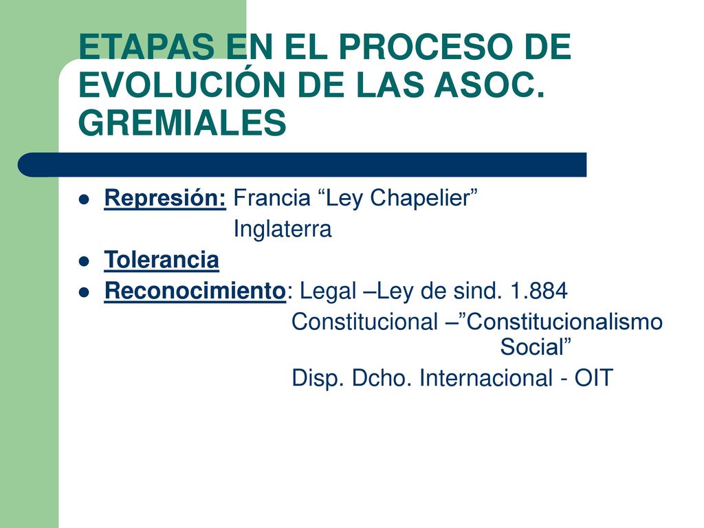 ETAPAS EN EL PROCESO DE EVOLUCIÓN DE LAS ASOC. GREMIALES