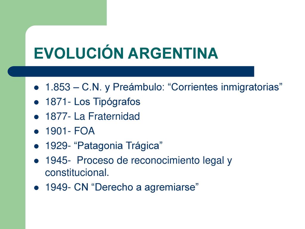 EVOLUCIÓN ARGENTINA – C.N. y Preámbulo: Corrientes inmigratorias Los Tipógrafos La Fraternidad.