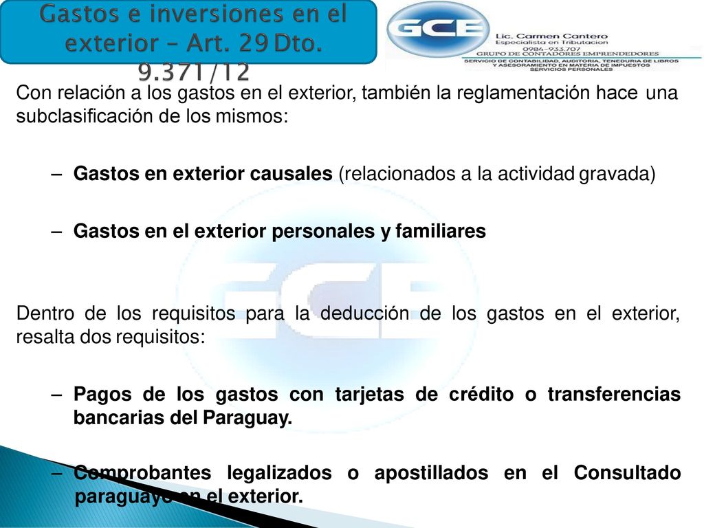 Gastos e inversiones en el exterior – Art. 29 Dto /12