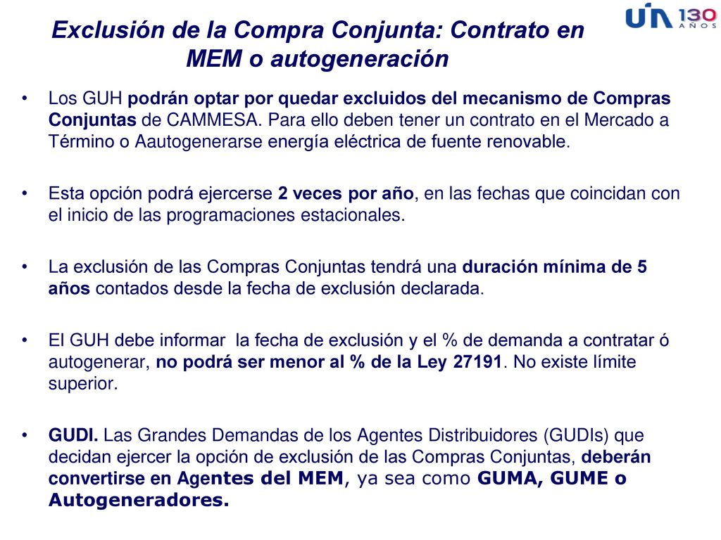 Exclusión de la Compra Conjunta: Contrato en MEM o autogeneración