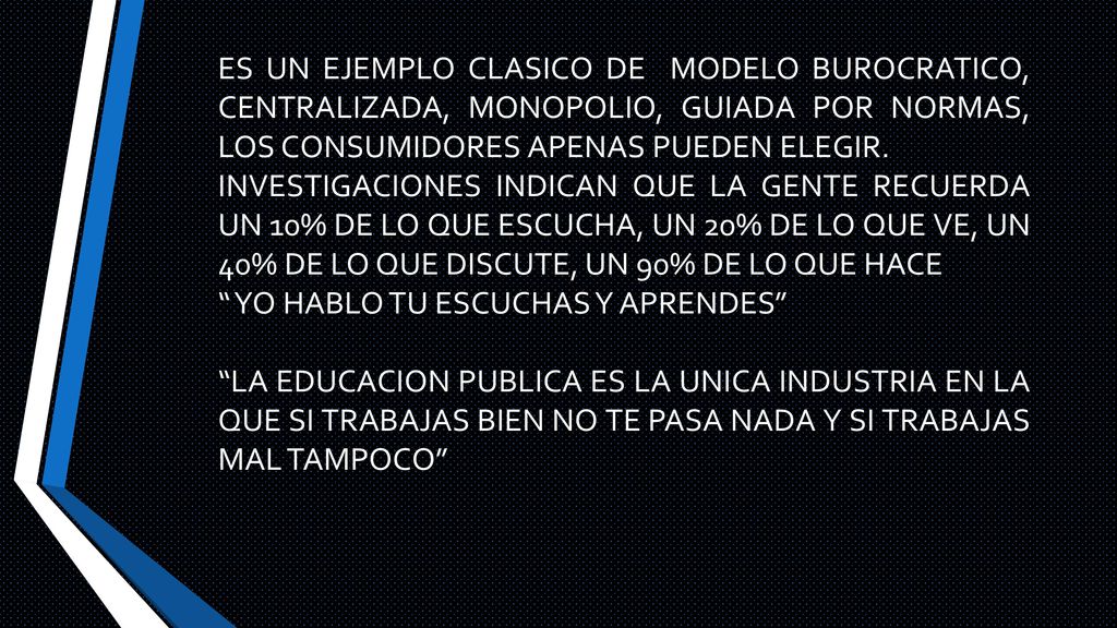 ES UN EJEMPLO CLASICO DE MODELO BUROCRATICO, CENTRALIZADA, MONOPOLIO, GUIADA POR NORMAS, LOS CONSUMIDORES APENAS PUEDEN ELEGIR.