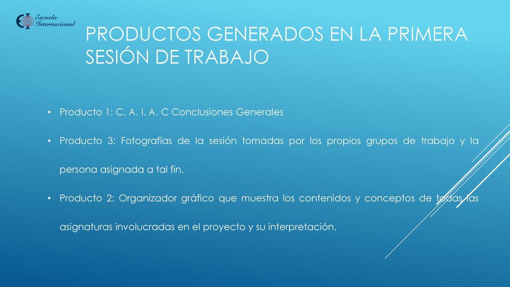 Productos generados en la primera Sesión de trabajo