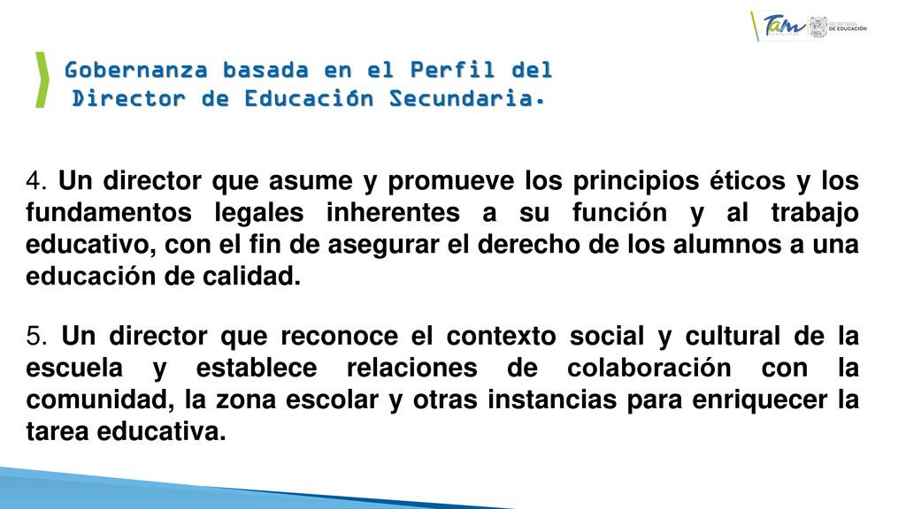 Gobernanza basada en el Perfil del Director de Educación Secundaria.