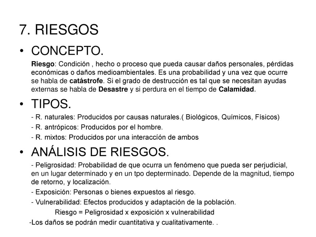 7. RIESGOS CONCEPTO. TIPOS. ANÁLISIS DE RIESGOS.