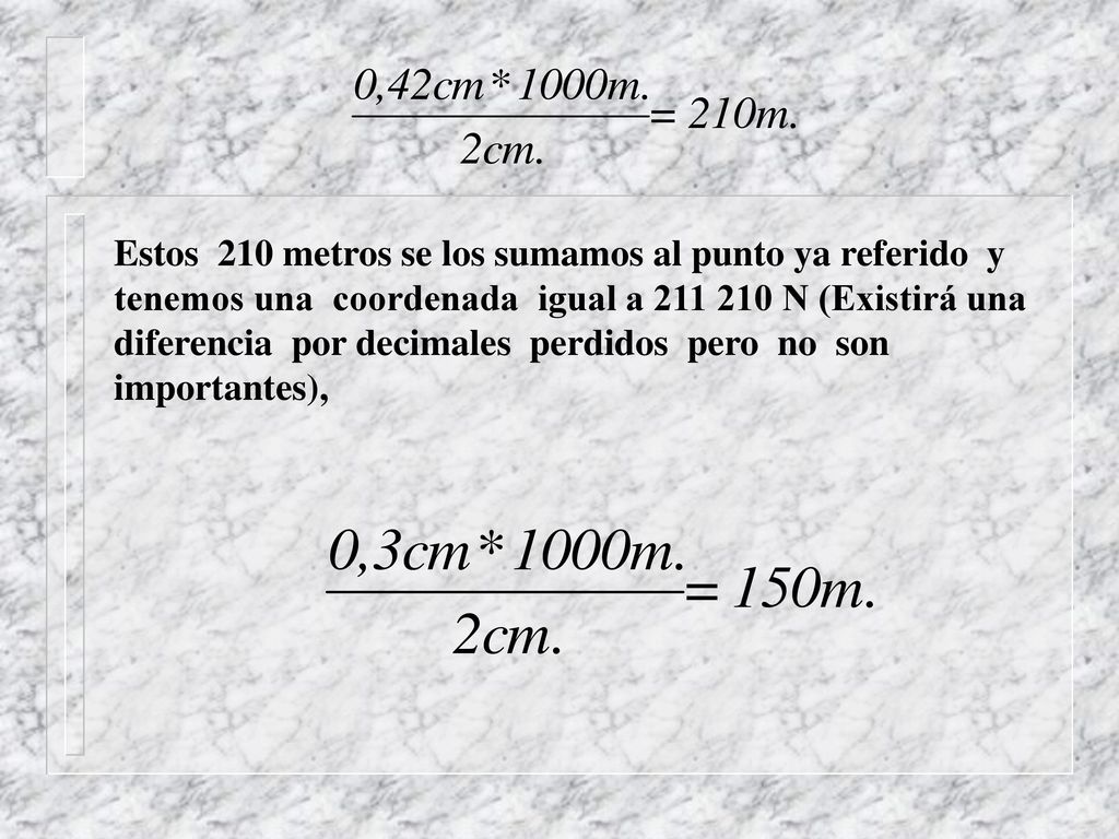 Estos 210 metros se los sumamos al punto ya referido y tenemos una coordenada igual a N (Existirá una diferencia por decimales perdidos pero no son importantes),