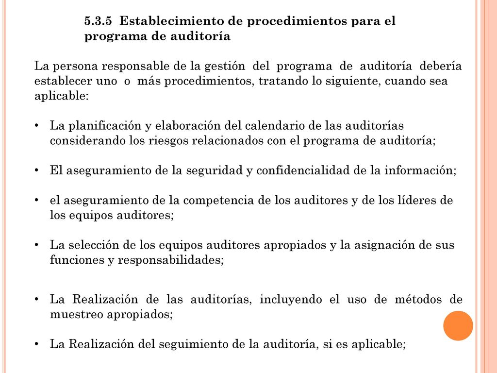 5.3.5 Establecimiento de procedimientos para el programa de auditoría