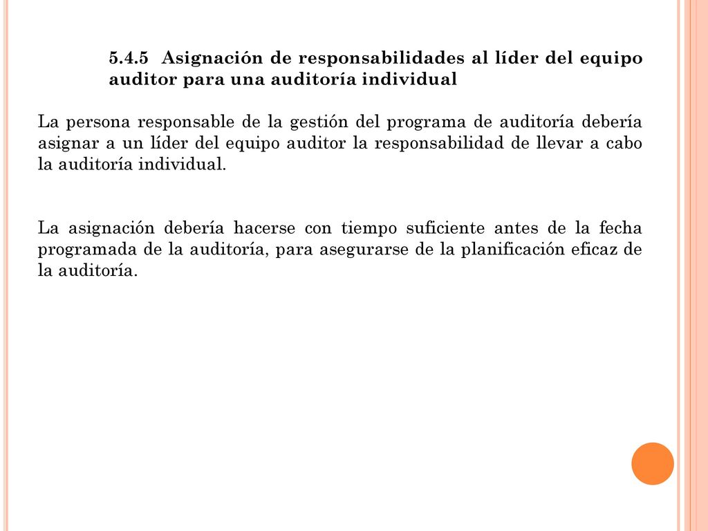5.4.5 Asignación de responsabilidades al líder del equipo auditor para una auditoría individual
