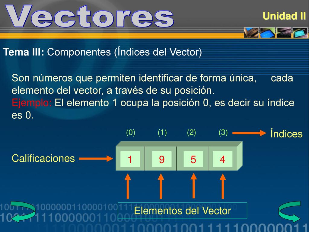 Vectores Unidad II Tema III: Componentes (Índices del Vector)