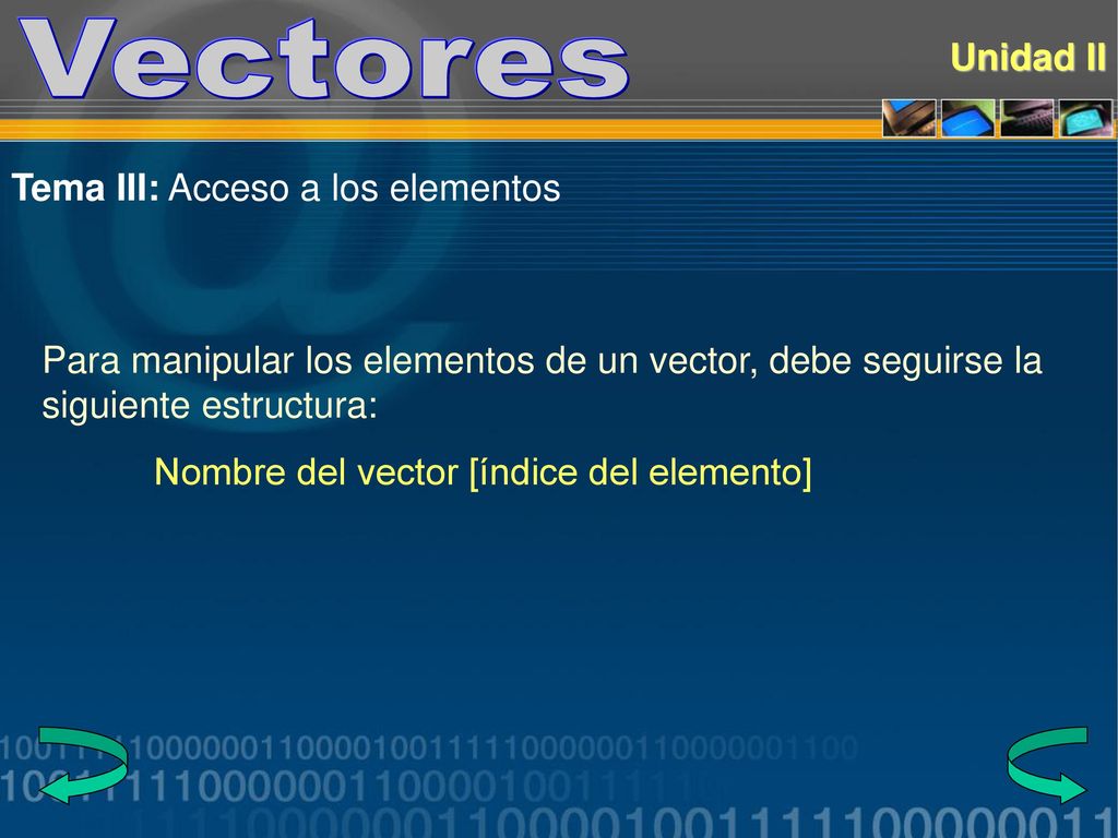 Vectores Unidad II Tema III: Acceso a los elementos