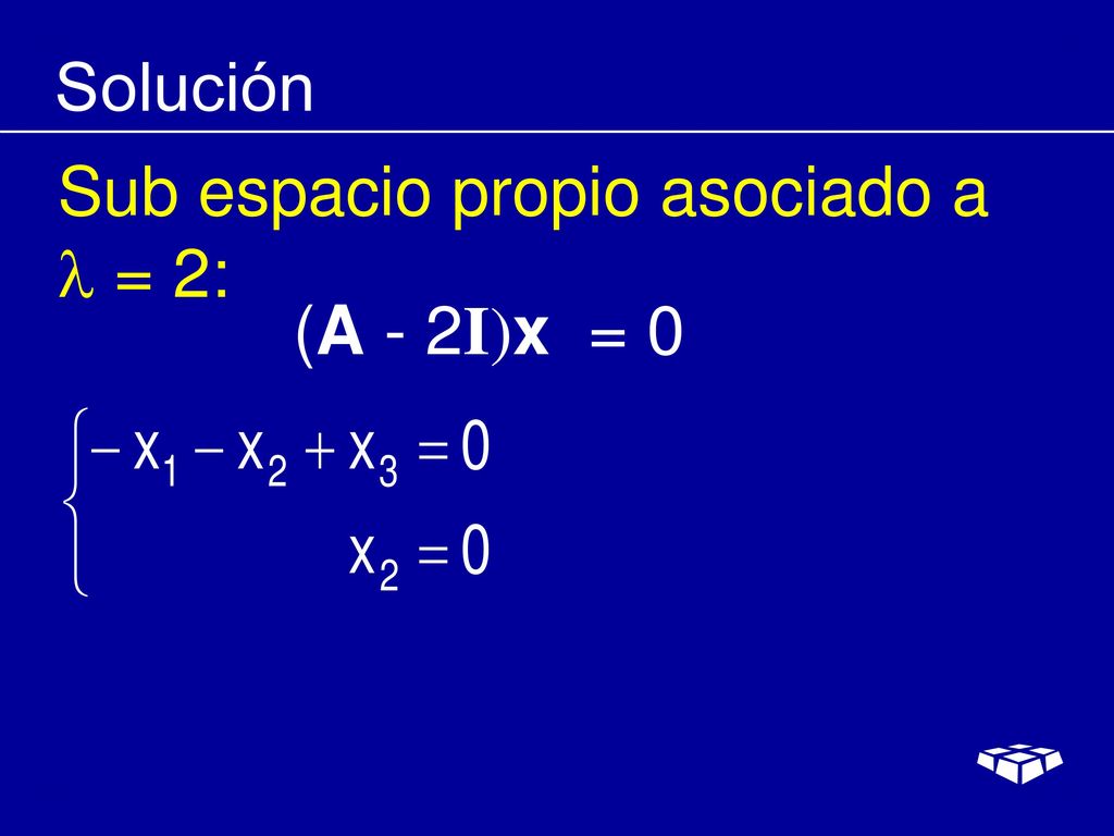 Solución Sub espacio propio asociado a  = 2: (A - 2I)x = 0