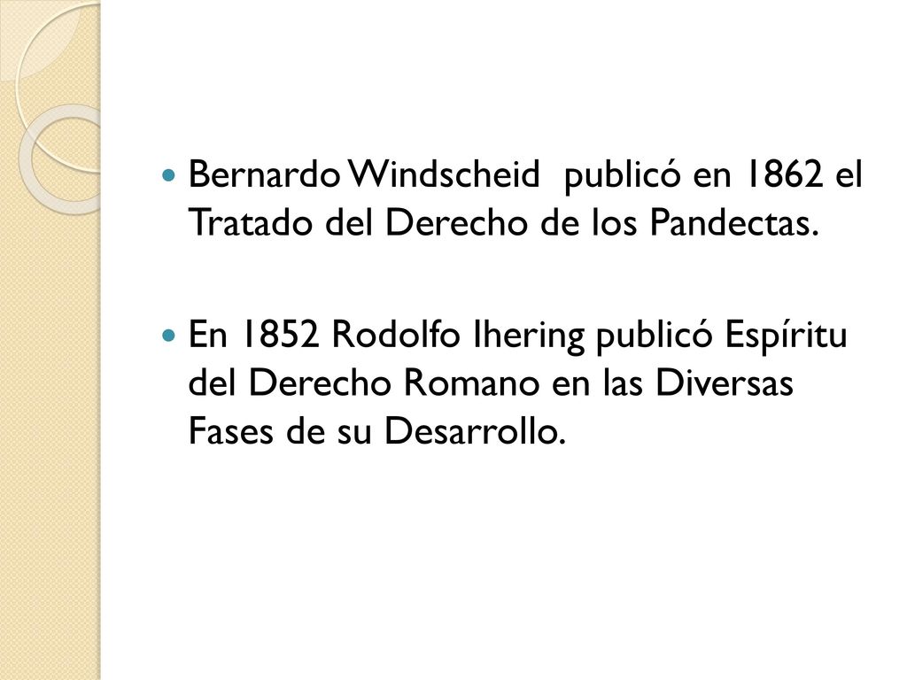Bernardo Windscheid publicó en 1862 el Tratado del Derecho de los Pandectas.