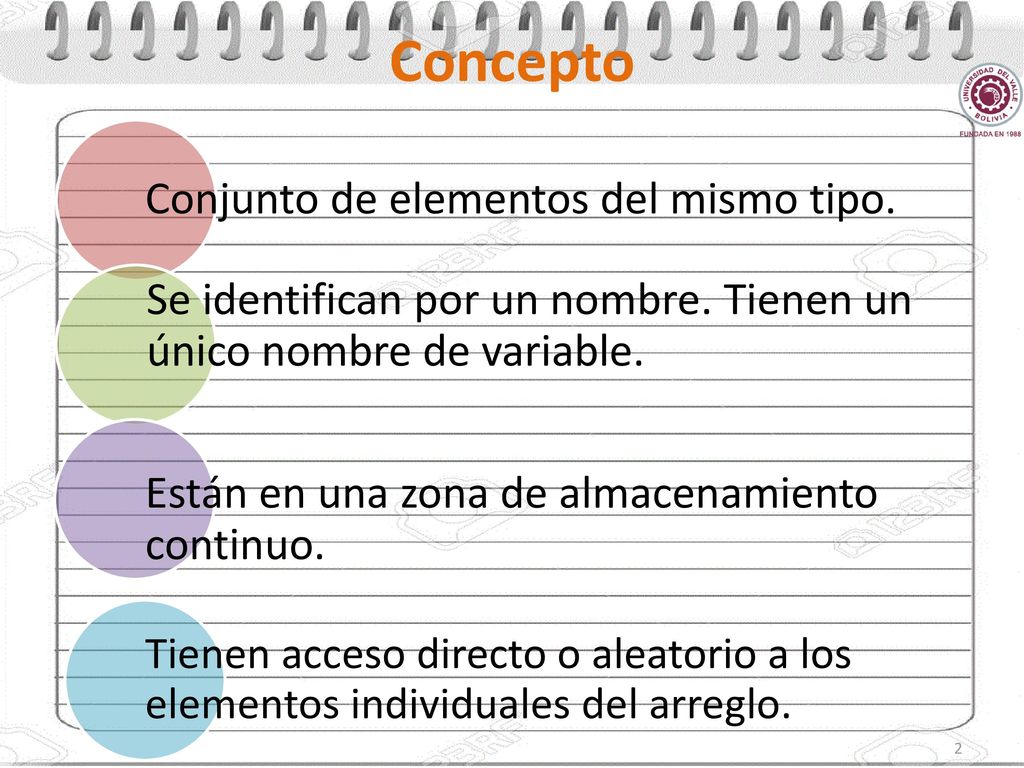 Concepto Conjunto de elementos del mismo tipo.
