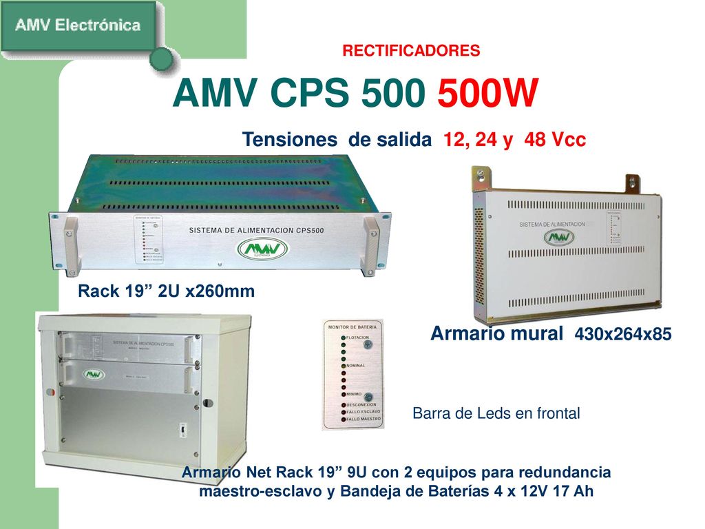 AMV CPS W Tensiones de salida 12, 24 y 48 Vcc