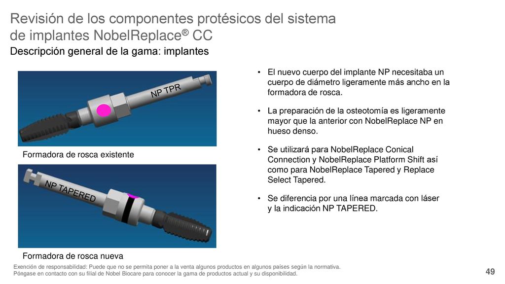 Revisión de los componentes protésicos del sistema de implantes NobelReplace® CC