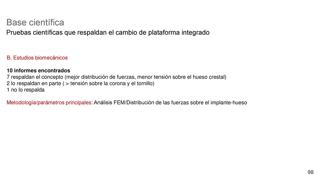 Base científica Pruebas científicas que respaldan el cambio de plataforma integrado. B. Estudios biomecánicos.