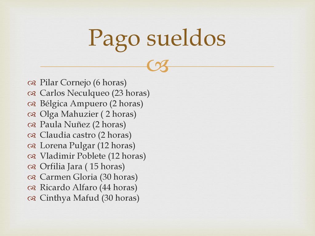 Pago sueldos Pilar Cornejo (6 horas) Carlos Neculqueo (23 horas)