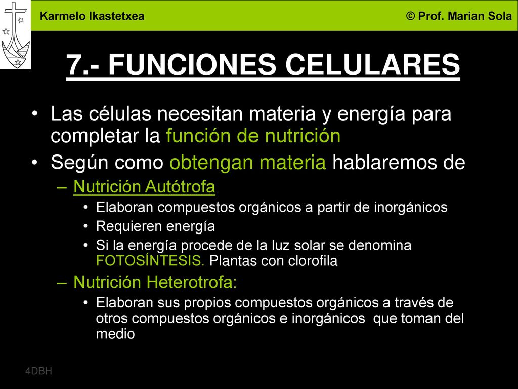 7.- FUNCIONES CELULARES Las células necesitan materia y energía para completar la función de nutrición.