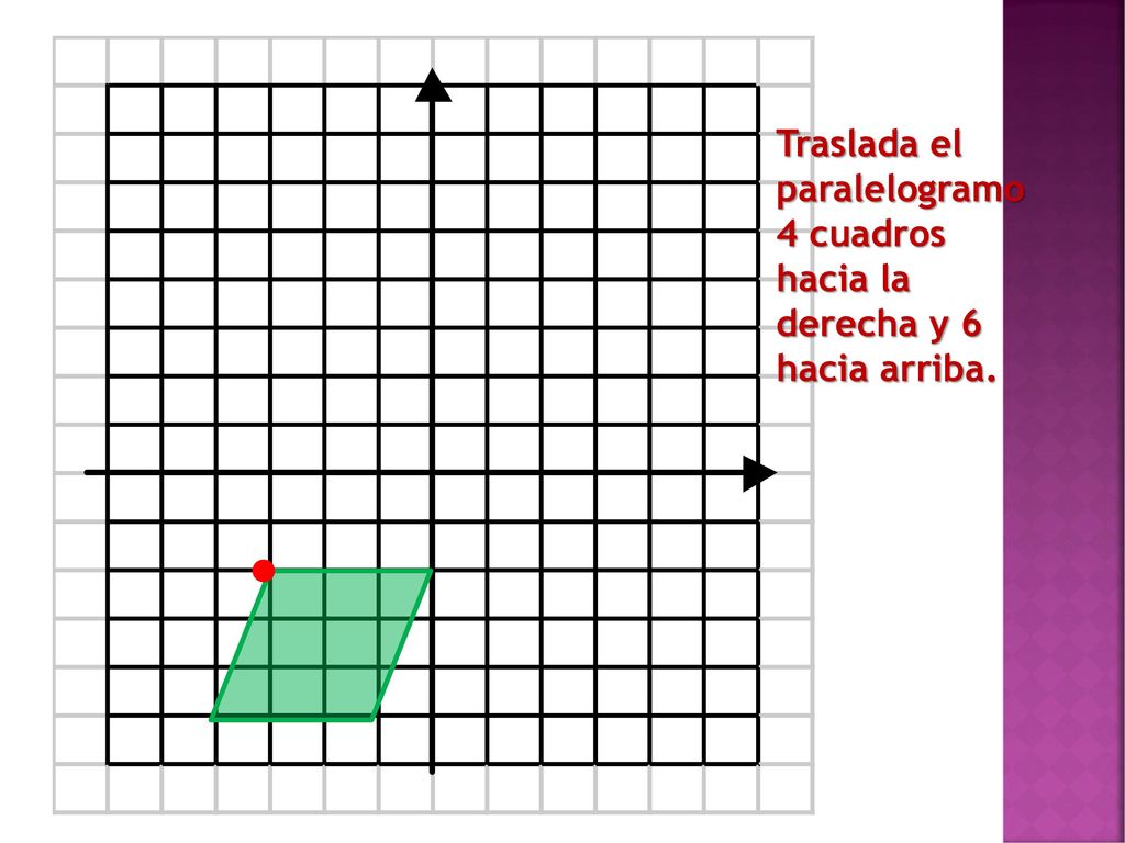 Traslada el paralelogramo 4 cuadros hacia la derecha y 6 hacia arriba.