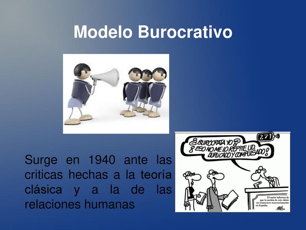 Modelo Burocrativo Surge en 1940 ante las criticas hechas a la teoría clásica y a la de las relaciones humanas.