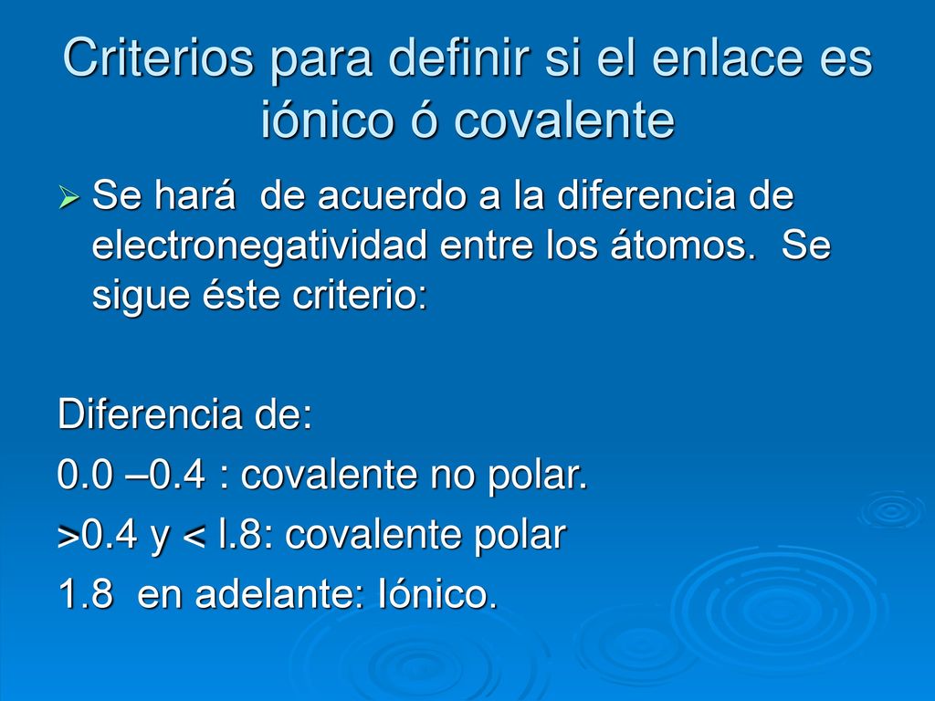 Criterios para definir si el enlace es iónico ó covalente