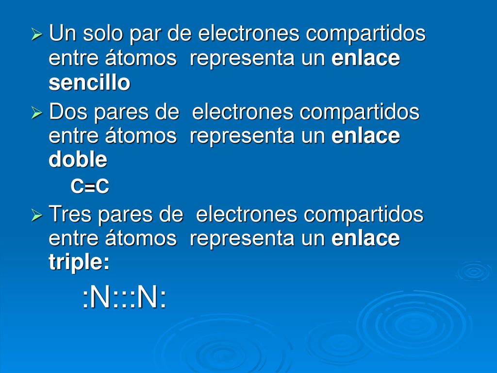 Un solo par de electrones compartidos entre átomos representa un enlace sencillo