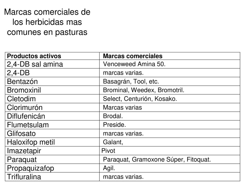 Marcas comerciales de los herbicidas mas comunes en pasturas