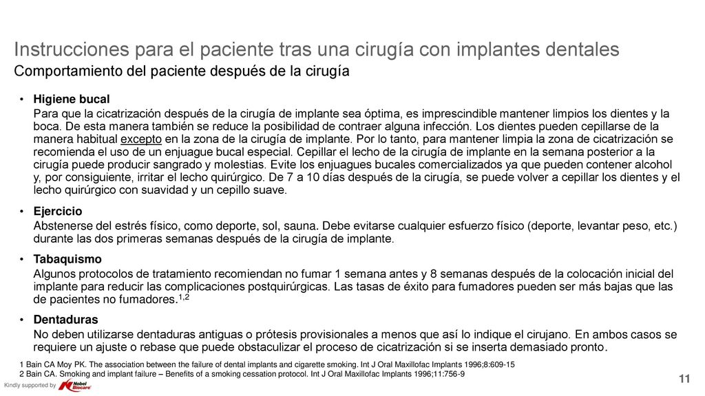 Instrucciones para el paciente tras una cirugía con implantes dentales