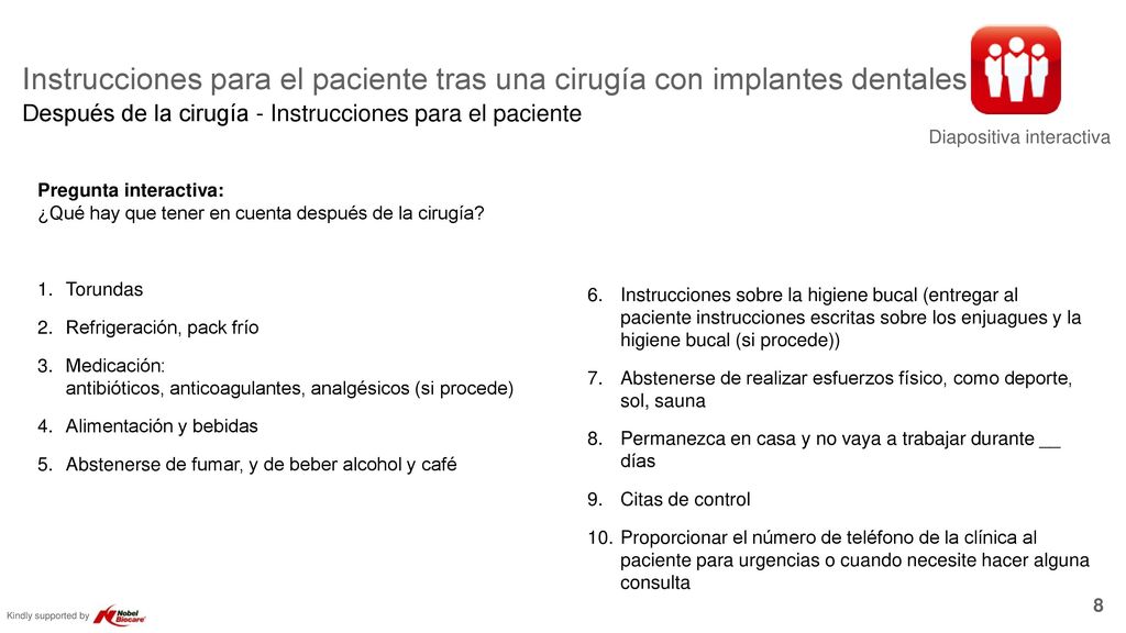 Instrucciones para el paciente tras una cirugía con implantes dentales