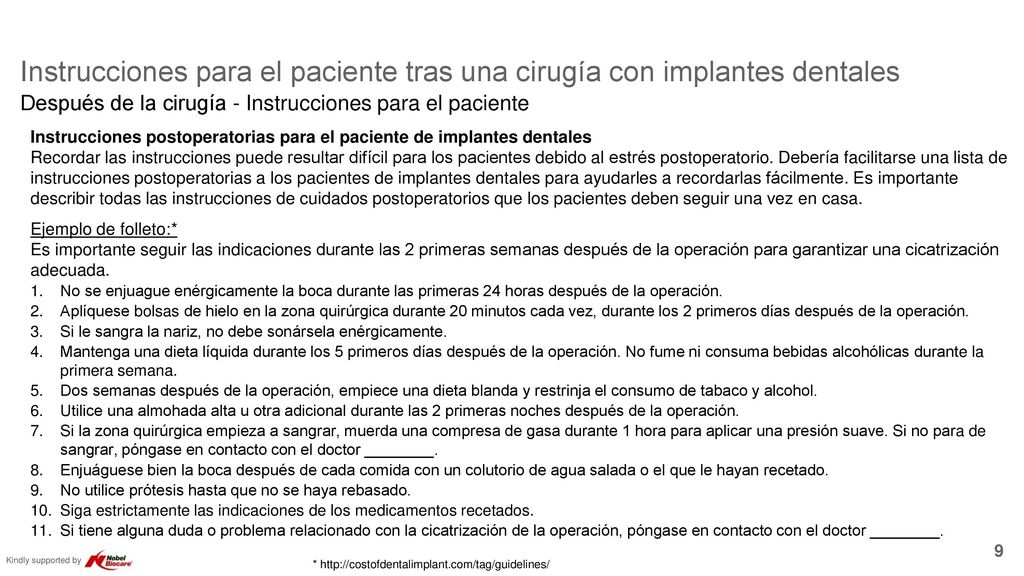 Instrucciones para el paciente tras una cirugía con implantes dentales
