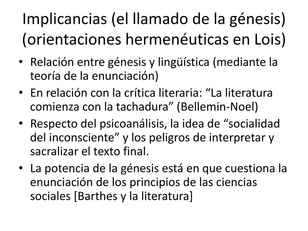 Implicancias (el llamado de la génesis) (orientaciones hermenéuticas en Lois)