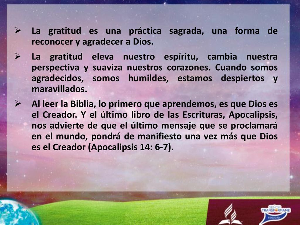 La gratitud es una práctica sagrada, una forma de reconocer y agradecer a Dios.