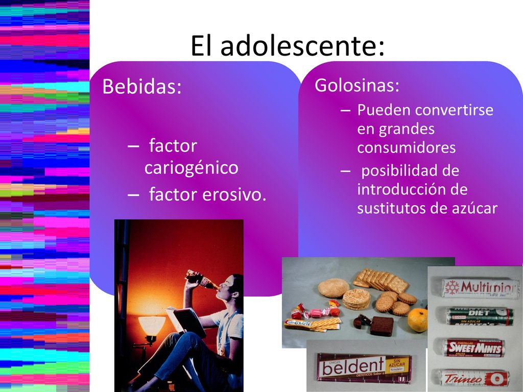 El adolescente: Bebidas: Golosinas: factor cariogénico factor erosivo.