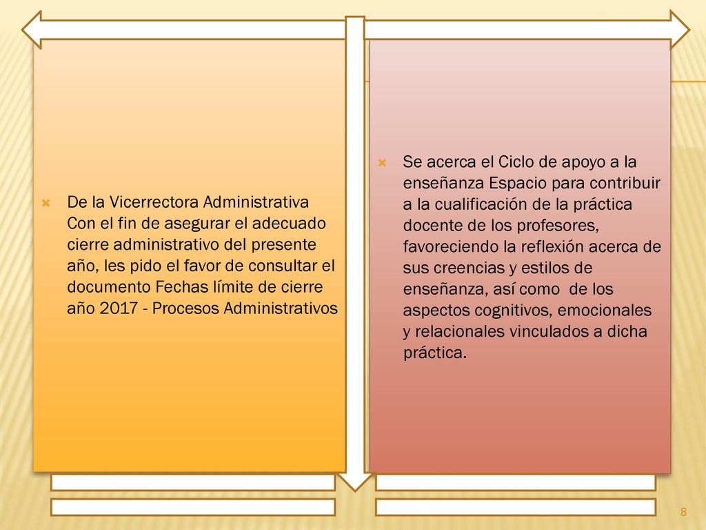 De la Vicerrectora Administrativa Con el fin de asegurar el adecuado cierre administrativo del presente año, les pido el favor de consultar el documento Fechas límite de cierre año Procesos Administrativos