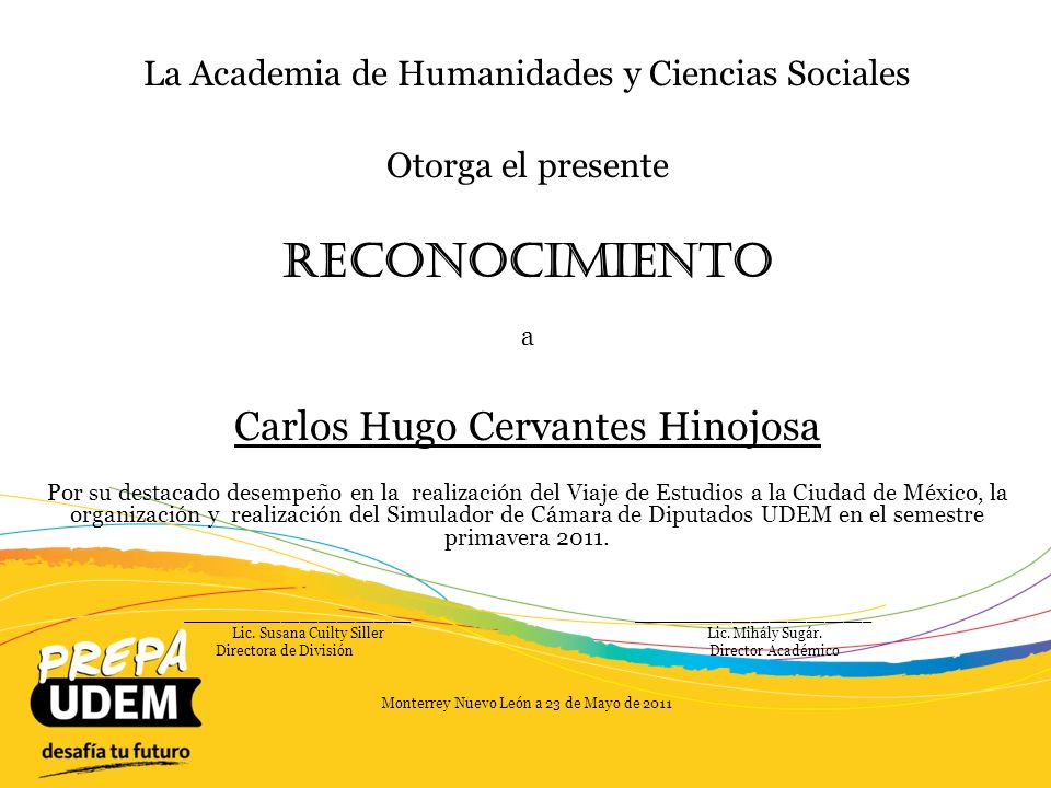 Reconocimiento Carlos Hugo Cervantes Hinojosa