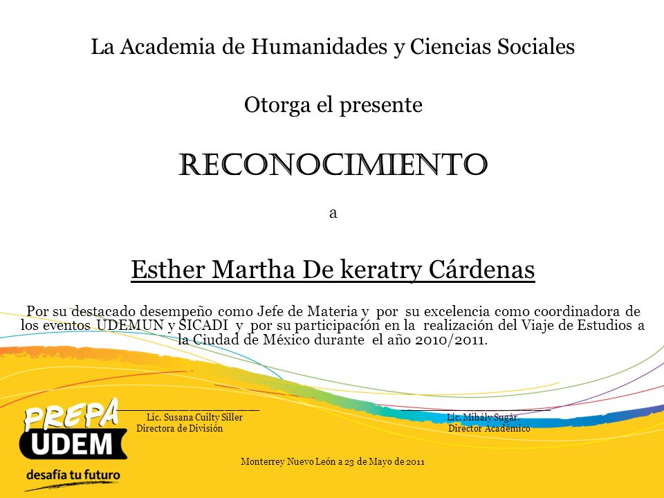 Reconocimiento Esther Martha De keratry Cárdenas