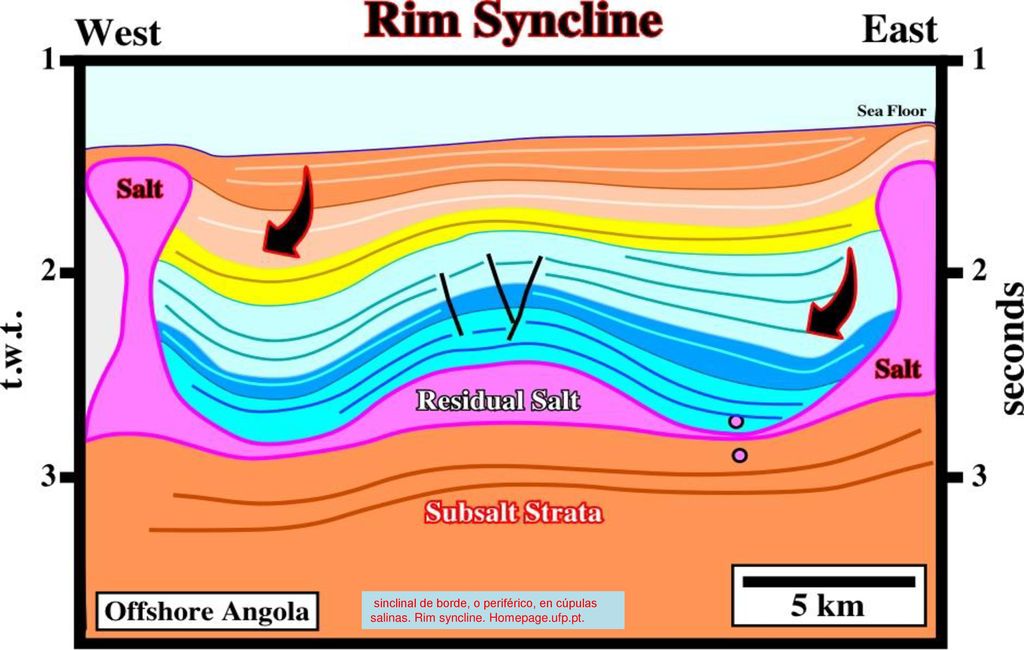 sinclinal de borde, o periférico, en cúpulas salinas. Rim syncline