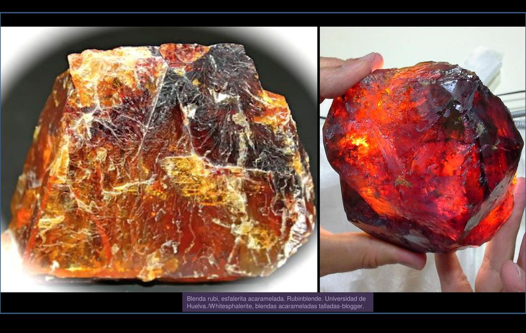 Blenda rubi, esfalerita acaramelada. Rubinblende. Universidad de Huelva./Whitesphalerite, blendas acarameladas talladas-blogger.
