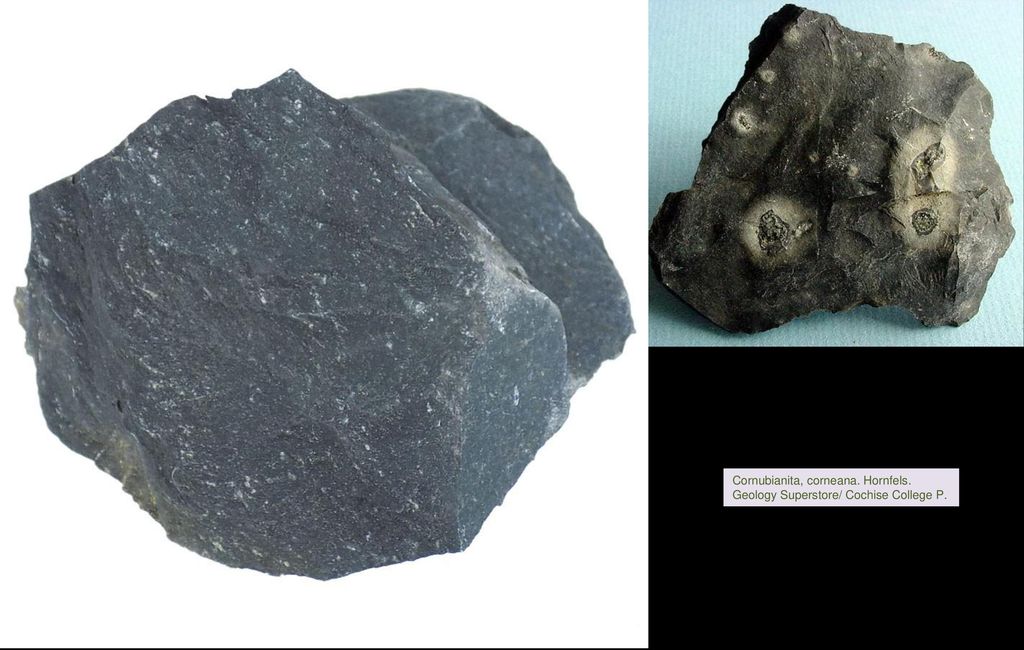 Cornubianita, corneana. Hornfels. Geology Superstore/ Cochise College P.