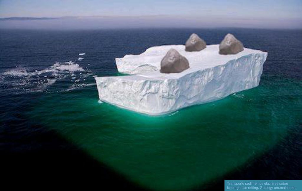 Transporte sedimentos glaciares sobre icebergs. Ice rafting. Geology um.maine.edu