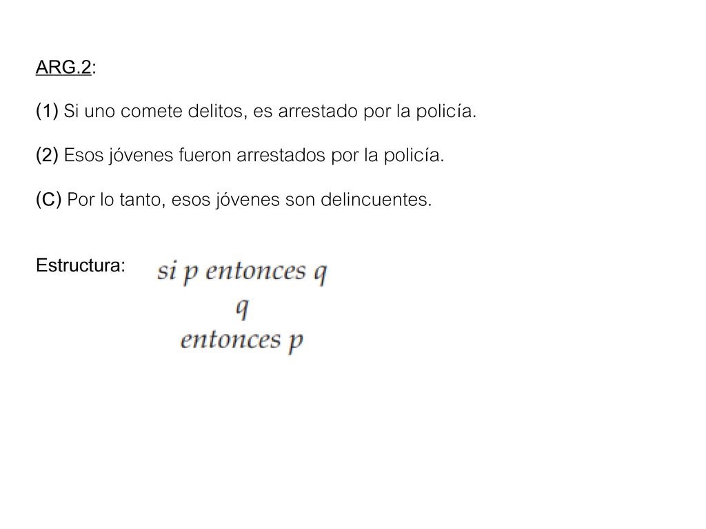 ARG.2: (1) Si uno comete delitos, es arrestado por la policía. (2) Esos jóvenes fueron arrestados por la policía.