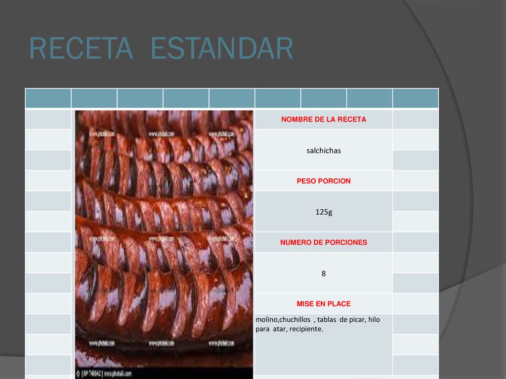 RECETA ESTANDAR IMAGEN FINAL DEL PLATO salchichas 125g 8