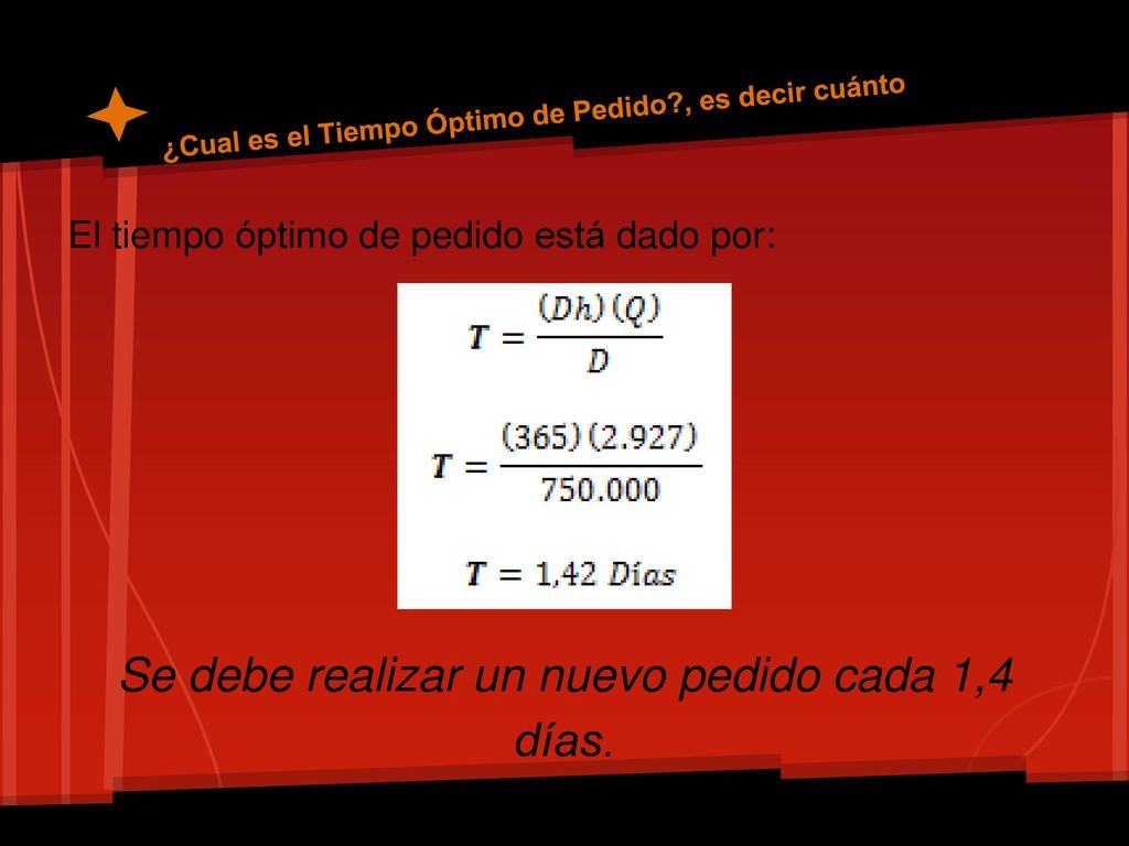 ¿Cual es el Tiempo Óptimo de Pedido , es decir cuánto