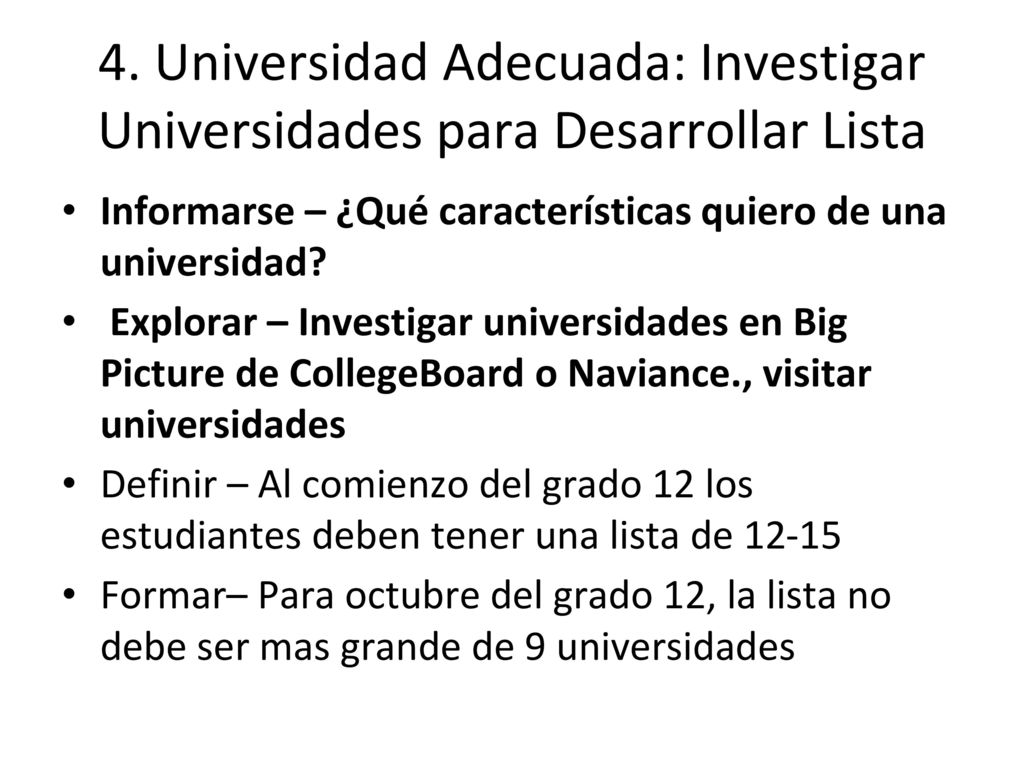 4. Universidad Adecuada: Investigar Universidades para Desarrollar Lista